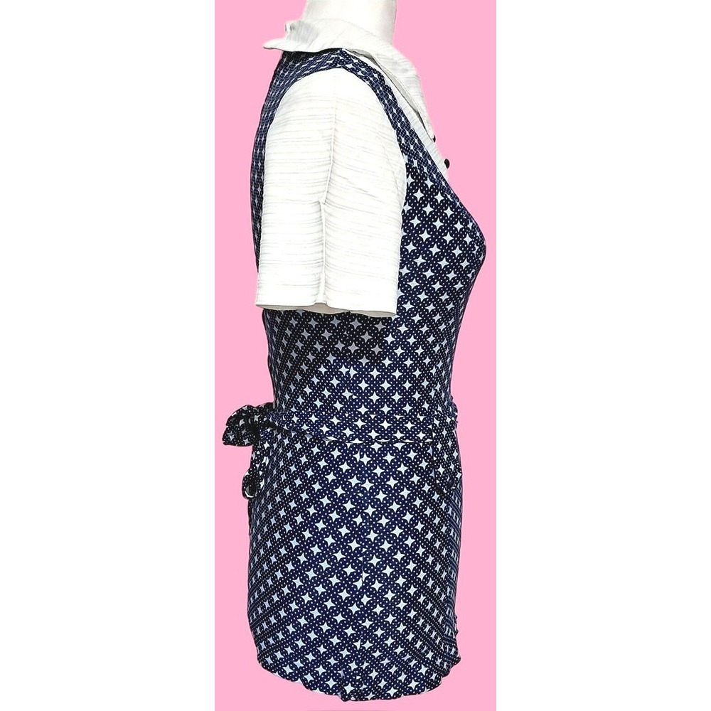 Retro Vintage 70s Geometric Star Tunic Pant Set Womens Small Navy White Mod - Picture 6 of 13